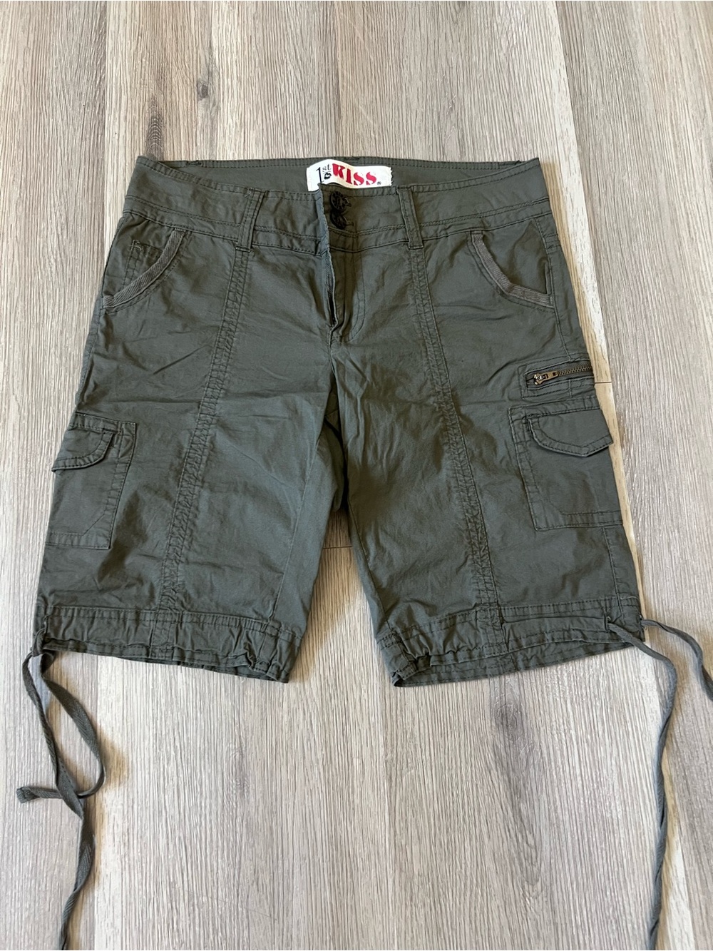 Kiss Olive Green Cargo Shorts with Drawstring Details